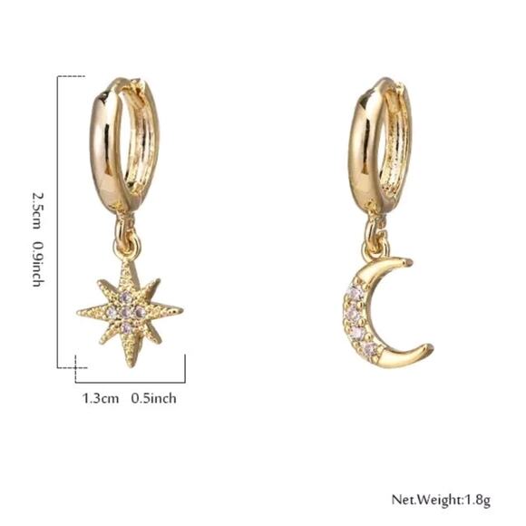 NEW! Celestial Moon & Star Gold + Rhinestone Huggie Hoop Tiny Charm Earrings 5&2 - Picture 11 of 15